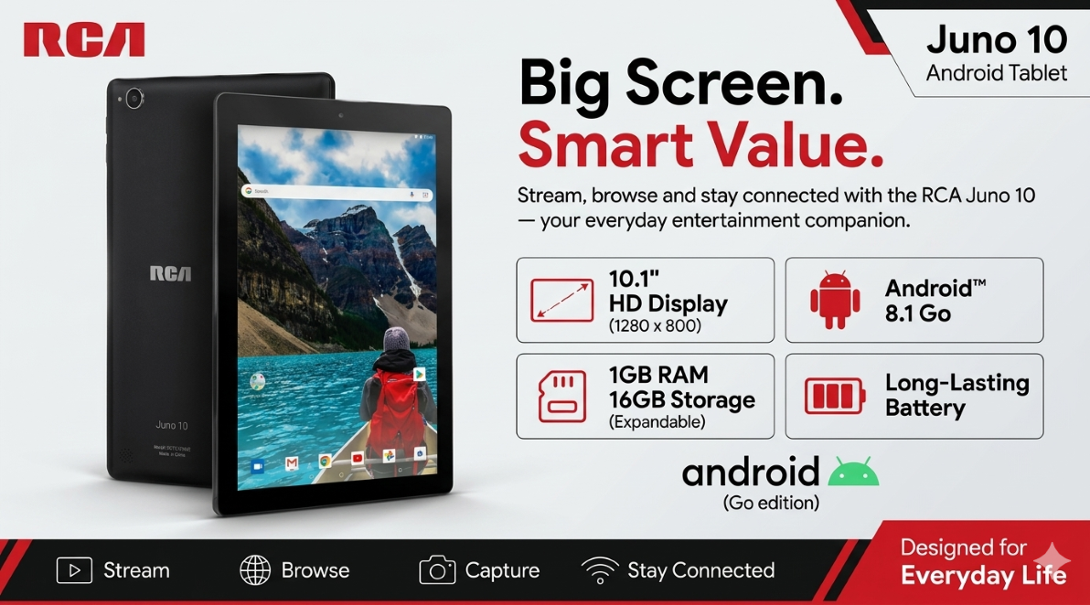 RCA Juno 10 Tablet 10.1" Android Tablet – 1GB RAM / 16GB Storage