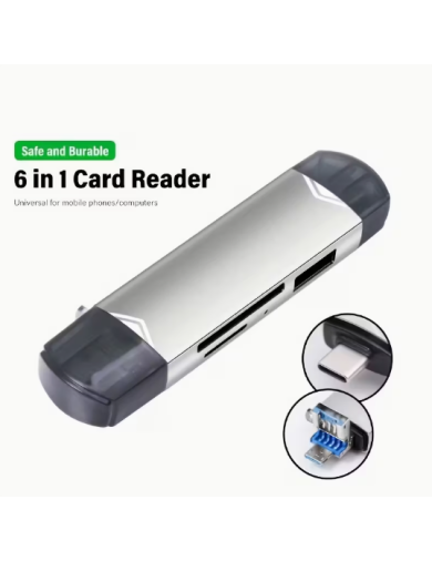 6-in-1 SD Card Reader – TF to USB / USB-C Memory Card Adapter for Android, Camera & PC - 32534