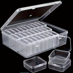 61pcs Transparent Plastic Storage Organizer Set – Large Box with 30 Small Boxes & Label Stickers