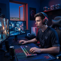 EKSA E900 Stereo Sound Wired Gaming Headset – Red – Detachable Mic (No Box)