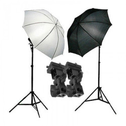 Flash Umbrella Lighting Kit – 2 Light Stands, White & Silver/Black Umbrellas, Brackets - 6215