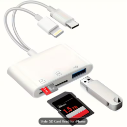 Multi-Device Memory Card Reader – 3-in-1 USB-C to SD Card Reader & Lightning to USB-C Adapter - 32532